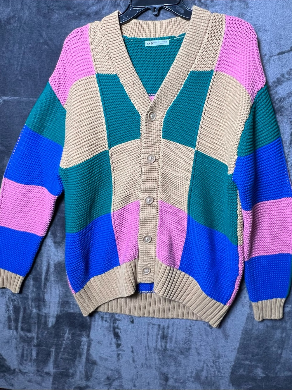 Zara Beige, Teal, Blue & Pink Colorblock Men's Cardigan